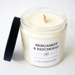Bergamot & Patchouli Natural Soy Wax Candle | 8 oz wood wick
