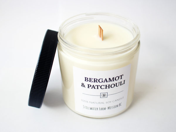 Bergamot & Patchouli Natural Soy Wax Candle | 8 oz wood wick