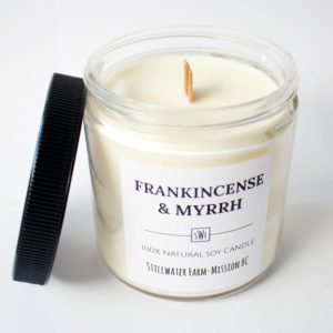 Frankincense & Myrrh Natural Soy Wax Candle | 8 oz wood wick