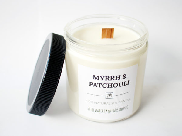 Myrrh & Patchouli Natural Soy Wax Candle | 8 oz wood wick
