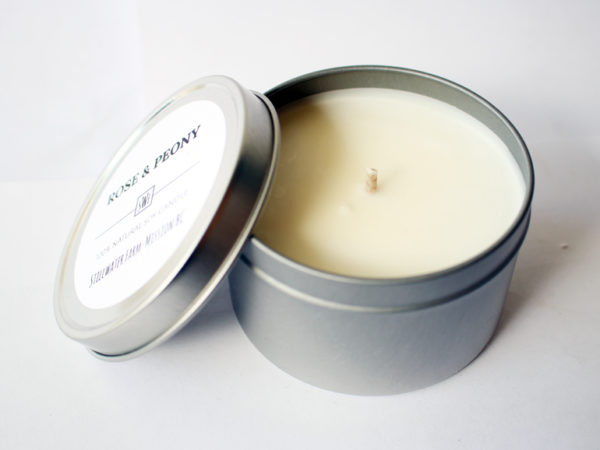 Rose Peony Natural Soy Wax Candle | 8 oz silver tin