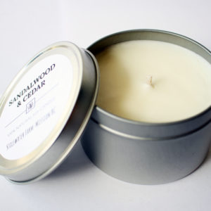 Sandalwood & Cedar Natural Soy Wax Candle | 8 oz silver tin