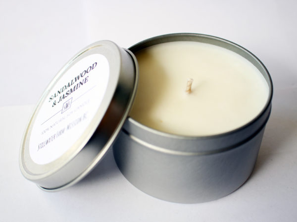 Sandalwood & Jasmine Natural Soy Wax Candle | 8 oz silver tin