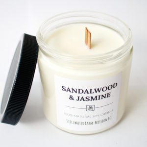 Sandalwood & Jasmine Natural Soy Wax Candle | 8 oz wood wick