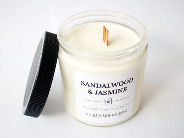 Sandalwood & Jasmine Natural Soy Wax Candle | 8 oz wood wick